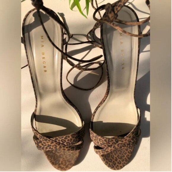 Mia Becar Animal Print Suede High Heel Lace Up Sandals size 39 US 9 - Picture 6 of 13